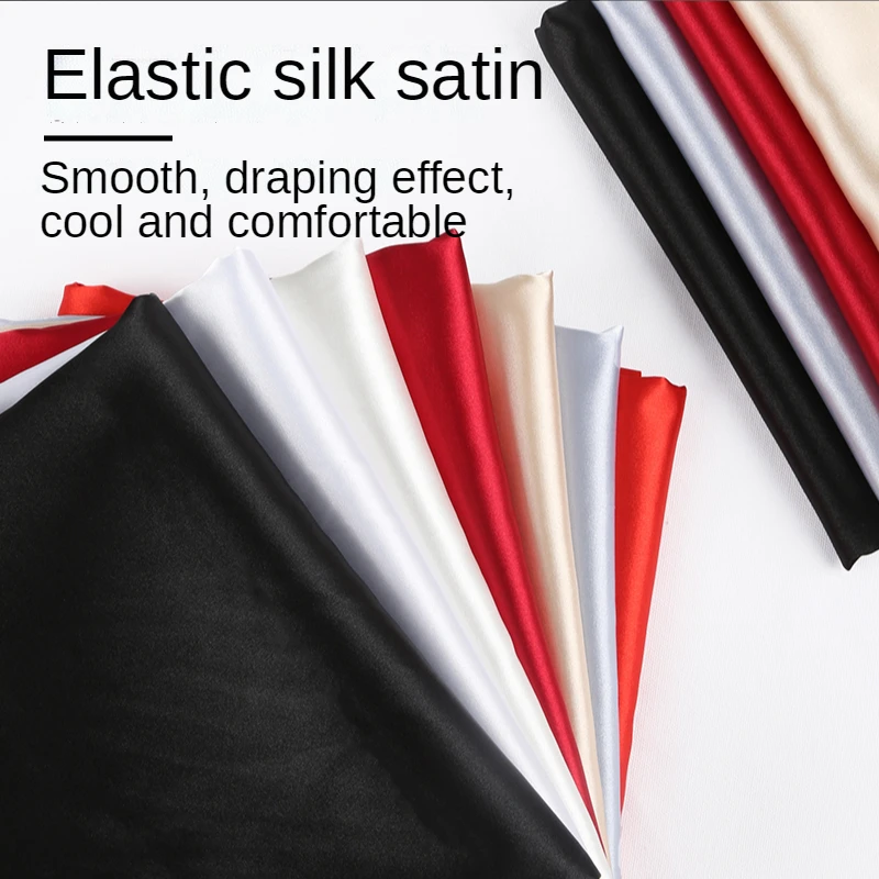 Stretch Satin Fabric By The Meter for Sewing Clothes Cheongsam Dresses Skirts Diy Inner Lining Cloth Plain Drape Luster Biue Red