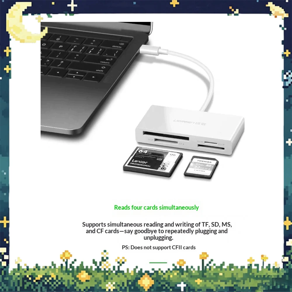 UGREEN 40745 CM102 USB C Card Reader 4 In 1 SD TF CF Memory Card Adapter for Laptop Tablet Phone