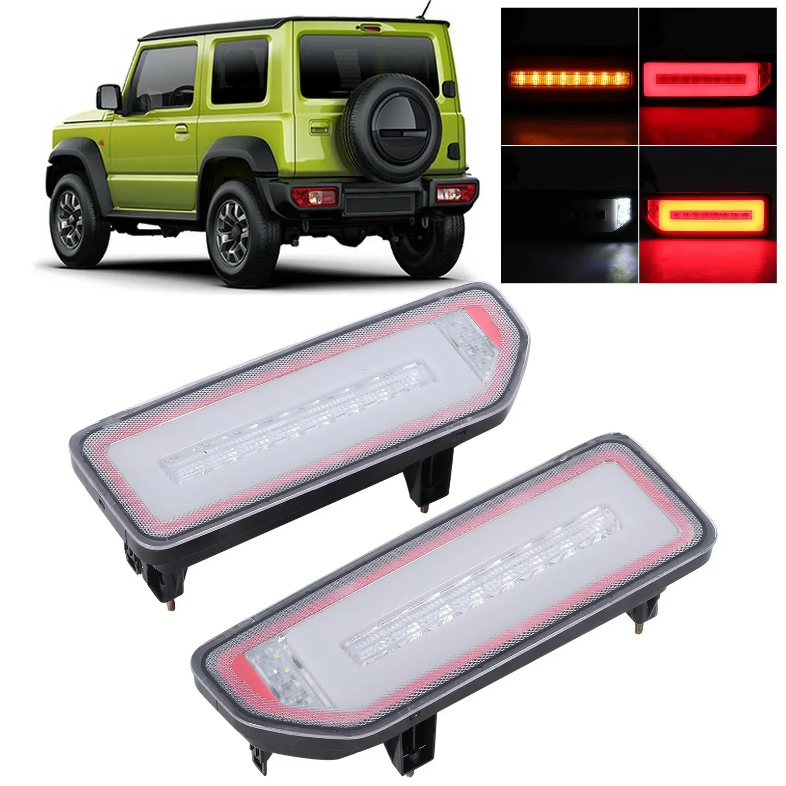 For Suzuki Jimny 2019‑2020 Pair Left+Right White Tail Light Rear Parking Reverse Turn Signal With Dynamic LED Lamp Bulbs