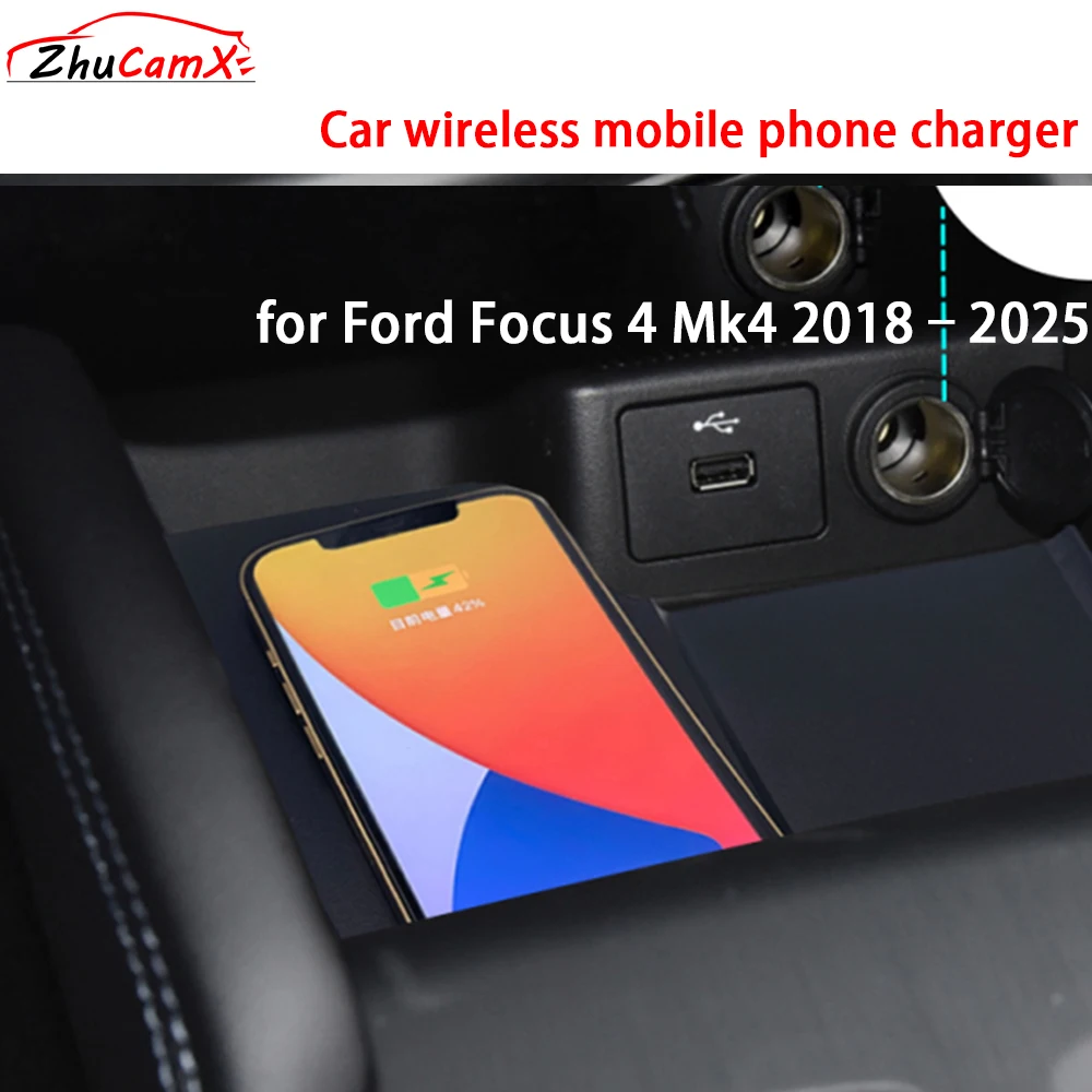 

for Ford Focus 4 Mk4 2018–2025 Center Console Storage Wireless Mobile Phone Charger QI 18W iPhone Magsafe Fast Charging Panel