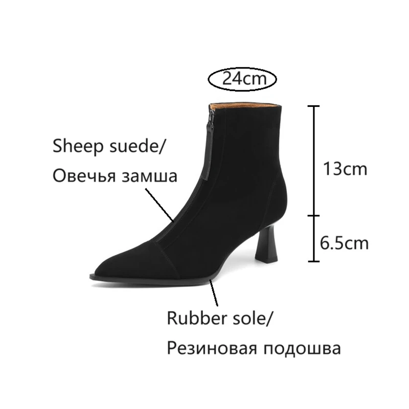 NEW Autumn Women Boots Pointed Toe Thin Heel Ankle Boots Sheep Suede Leather Shoes for Women Winter Black High Heel Boots Women