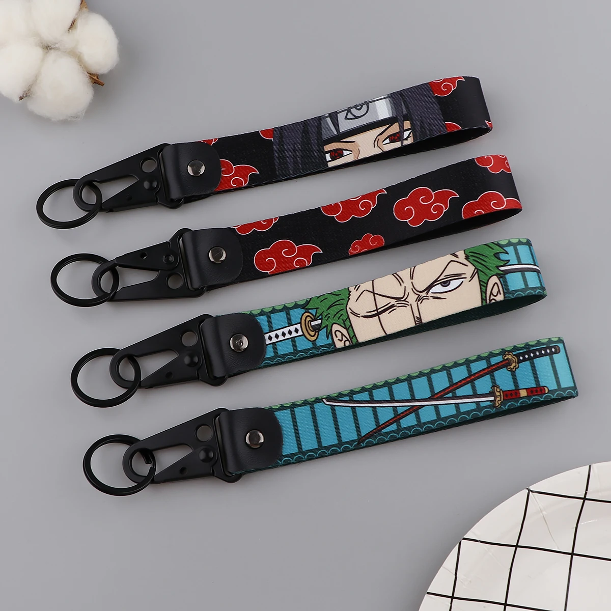 Japan Anime Key Chain Cool Character Keychain Keyring For Car Motorcycle Pendant Keys Holder Wrist Strap Hang Rope Key Tag Gifts