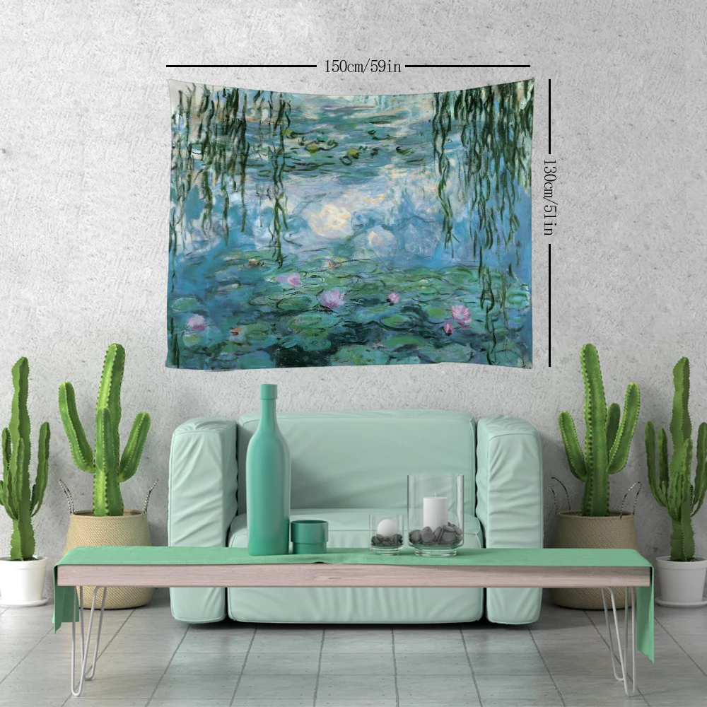 Tapisserie Seerosen von Claude Monet Ölgemälde Blumen Wandbehang Kunst Wohnkultur Polyester Wandteppich für Wohnzimmer Bedro – Detail 1