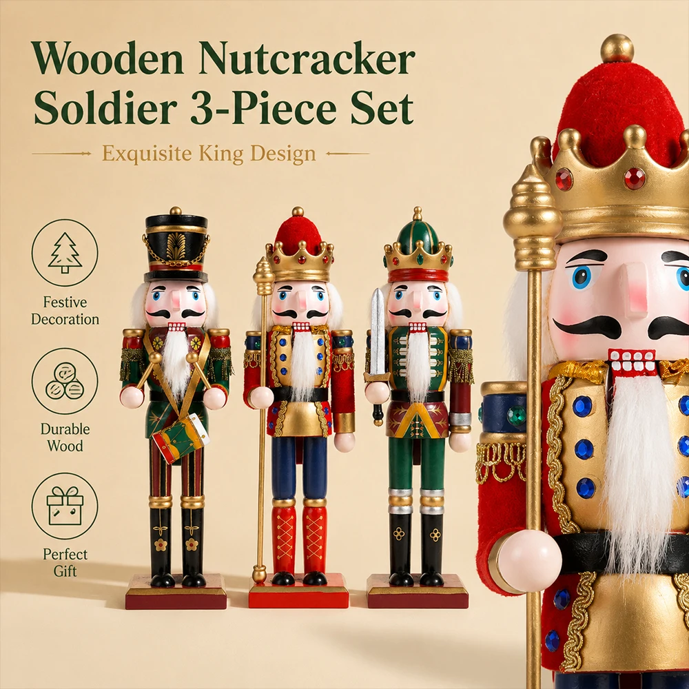 2/3Pcs Wooden Nutcracker Soldier Puppet Handcraft Doll Toy Figure New Year Ornament Desktop Home Decoration Xmas Christmas Gift