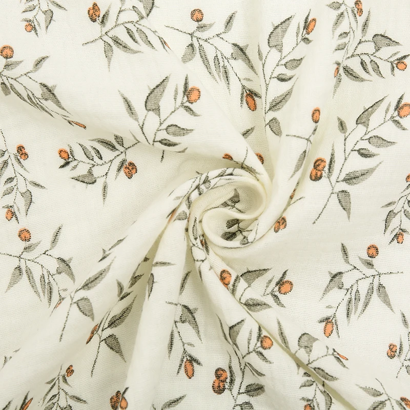 135x50/500CM Green Leaves Printed Pure Cotton Double-layer Crepe Fabric For Pajamas, Home Wear,Handmade DIY Fabric TJ21772