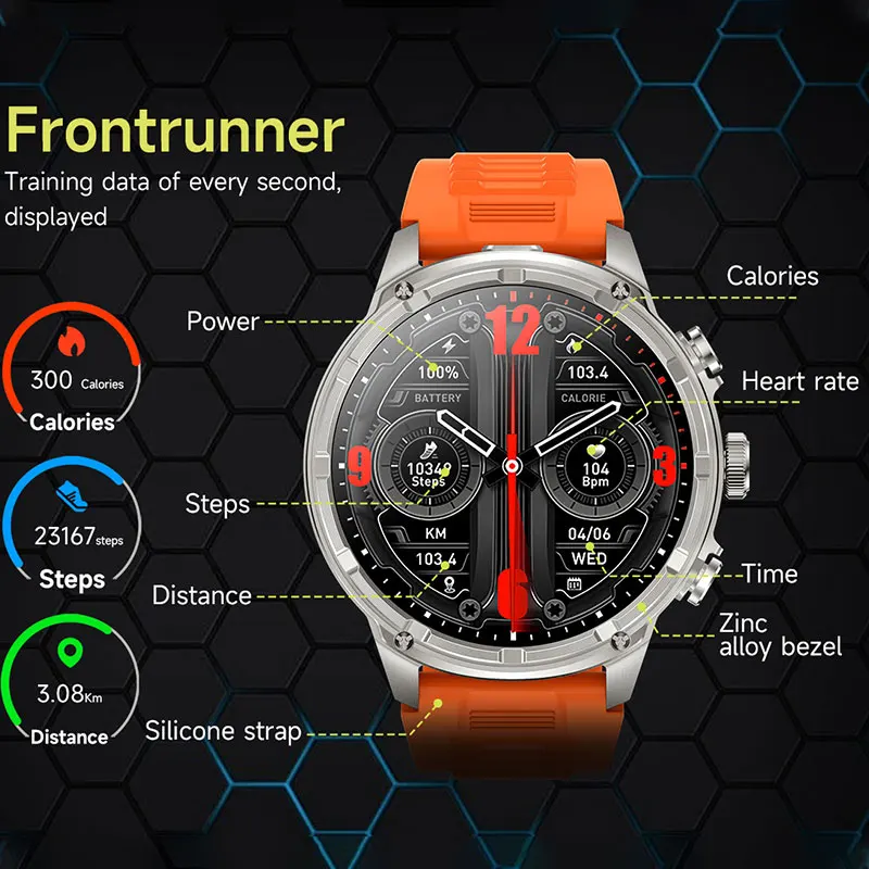 NORTH EDGE 1.85\' HD Display Smart Watch Men 710mAh Large Battery Sports Fitness Tracker Heart Monitor Smartwatch For IOS Android