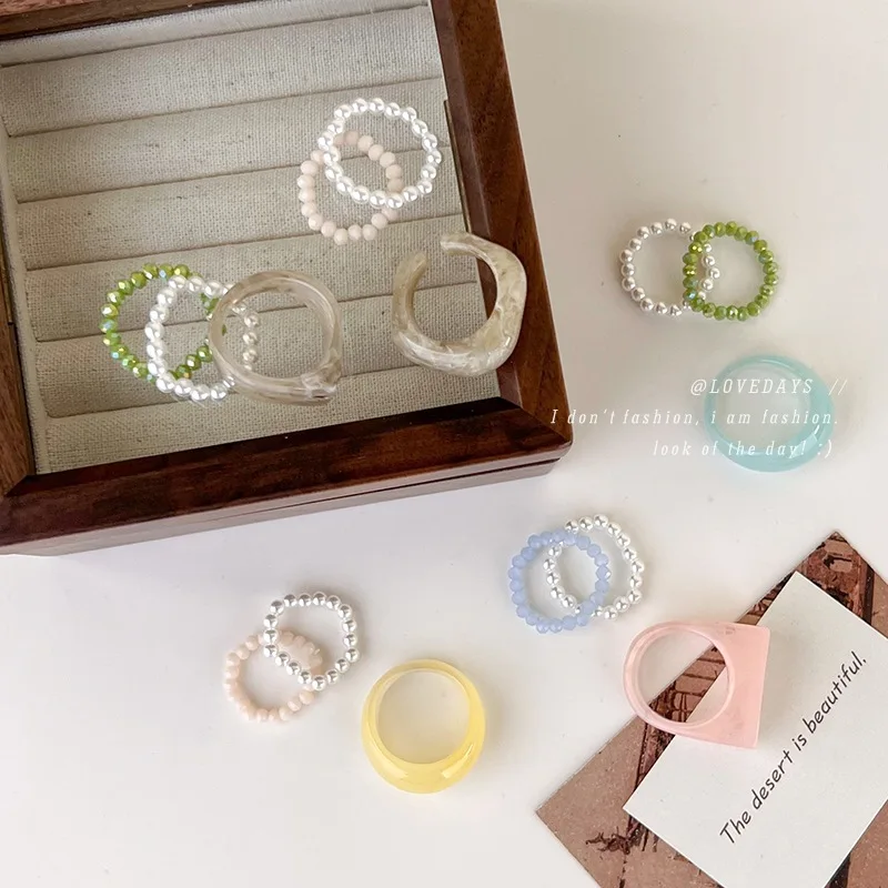 Ring Colorful Candy Beads Pearl Versatile Lightweight Durable Premium Quality Elegant Jewelry for Women Everyday Fresh Style