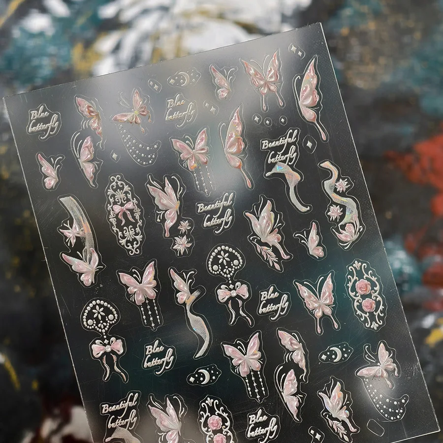 5D الفضة احباط Waterdrop القلب فراشة القمر مسمار الفن ملصقات أنيقة غير النظامية هندسية ذاتية اللصق مانيكير صائق DIY بها بنفسك