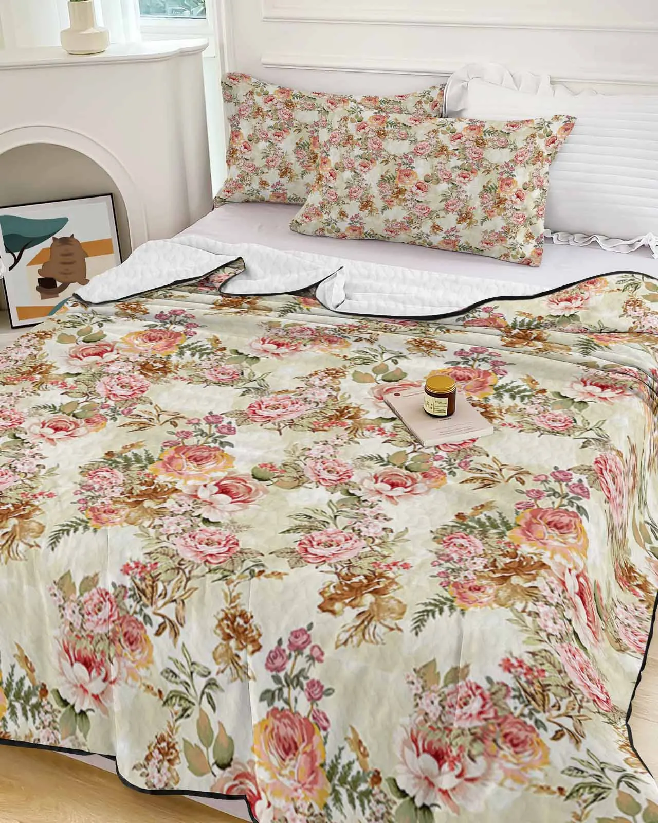 

Vintage Floral Abstract Overlay Foliage Cooling Blankets Air Condition Comforter Lightweight Summer Quilt for Bed Thin Quilt