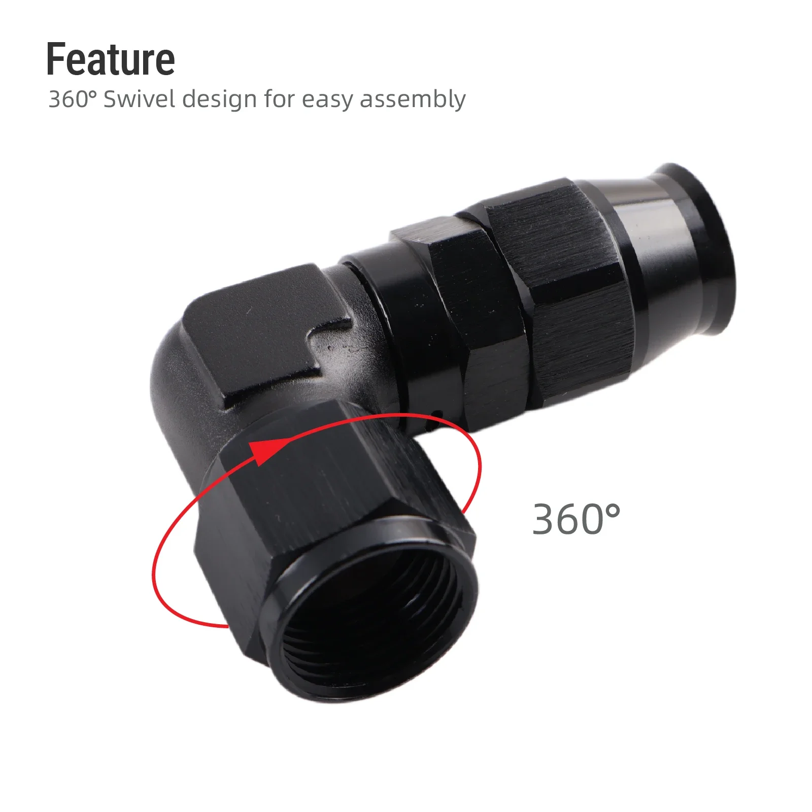 Geschmiedeter Aluminium AN4 6 8 10 Schwarzer PTFE Öl-Kraftstoff-Leitungsdrehanschluss 90-Grad-Schlauchendanschluss-Adapter – Detail 2