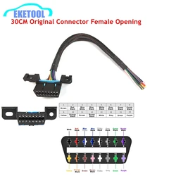 Original Connector Female Opening 30CM Color Wires Car Diagnostic Cable OBD2 16Pin to Opening Extension Female Interface