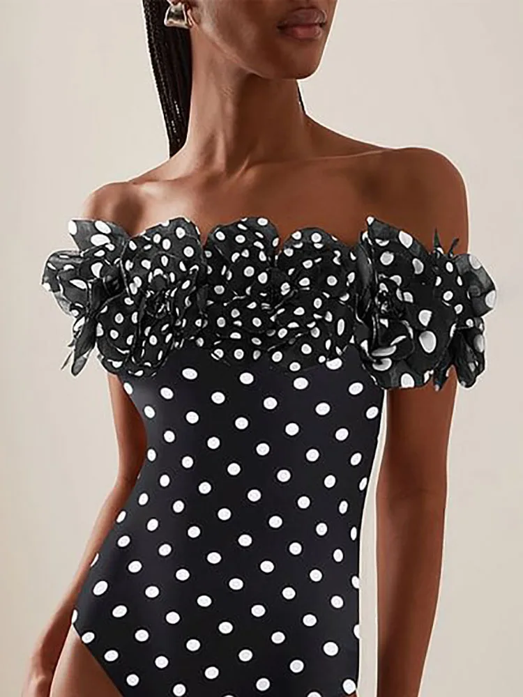 

Sexy Off Shoulder Bodysuits&Half Skirts Set Summer New High Waist Polka Dot Swimsuits Two Piece Set Casual Beach Vacation Outfit