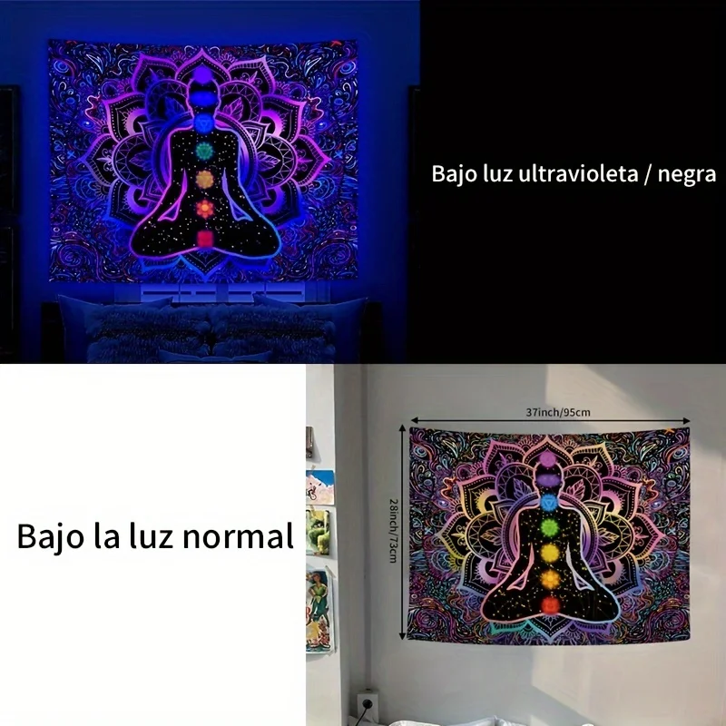 Tapiz que representa los siete chakras de la Kundalini, ideal para decorar tu dormitorio y crear un ambiente festivo en fiestas