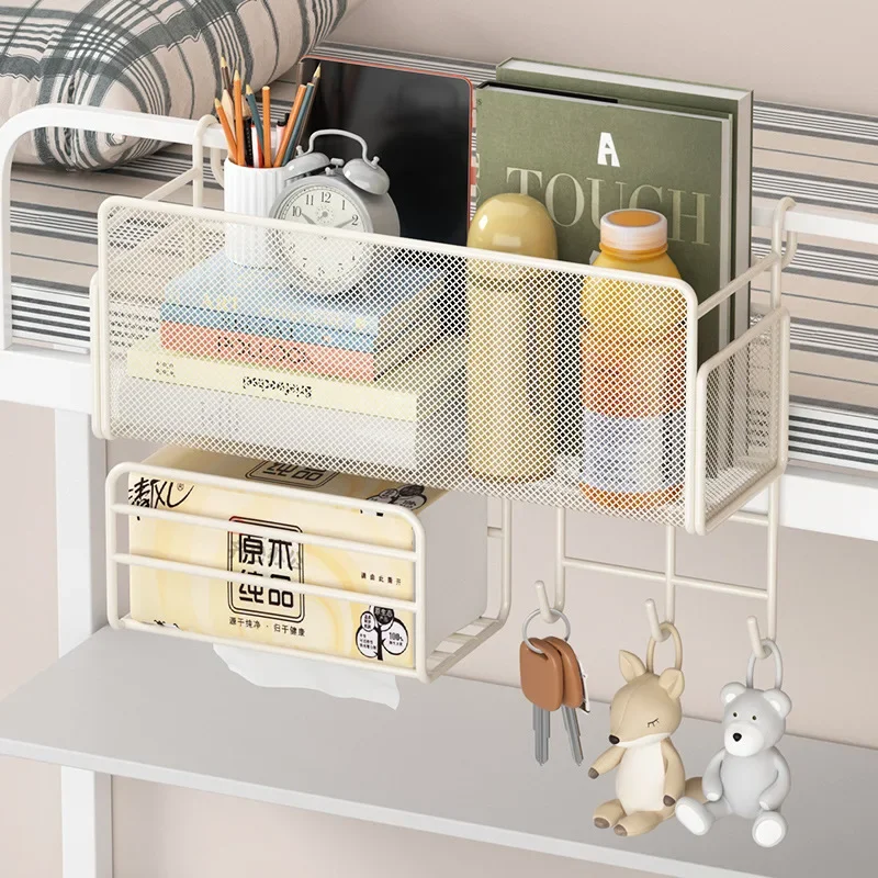 Hanging Bedside Rack Organizer Storage Bed Shelf with Hooks Storage Box for Dorm Rooms Bed for Mobile Phones Tissue Rack