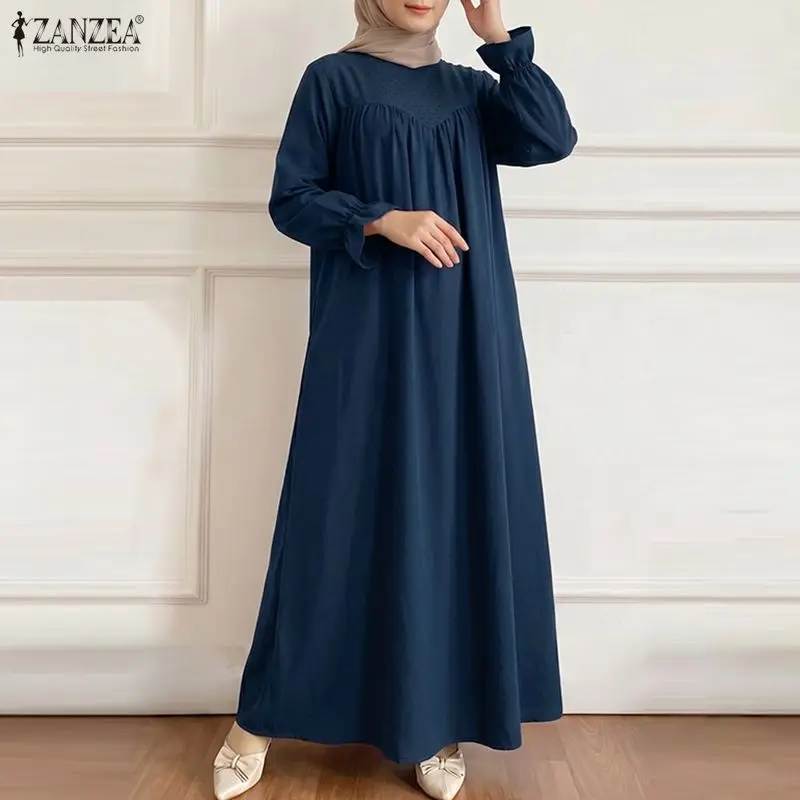 

ZANZEA Fashion Muslim Abaya Dress Women Patchwork Maxi Long Dress Casual O Neck Long Sleeve Sundress Kaftan Ramadan Robe 2026
