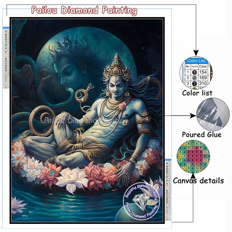 Asian Art Indian Vishun Bhaguan Diamond Painting Crystal Cross Stitch The Pervader Hindu Deity Mosaic Gift Living Room Decor