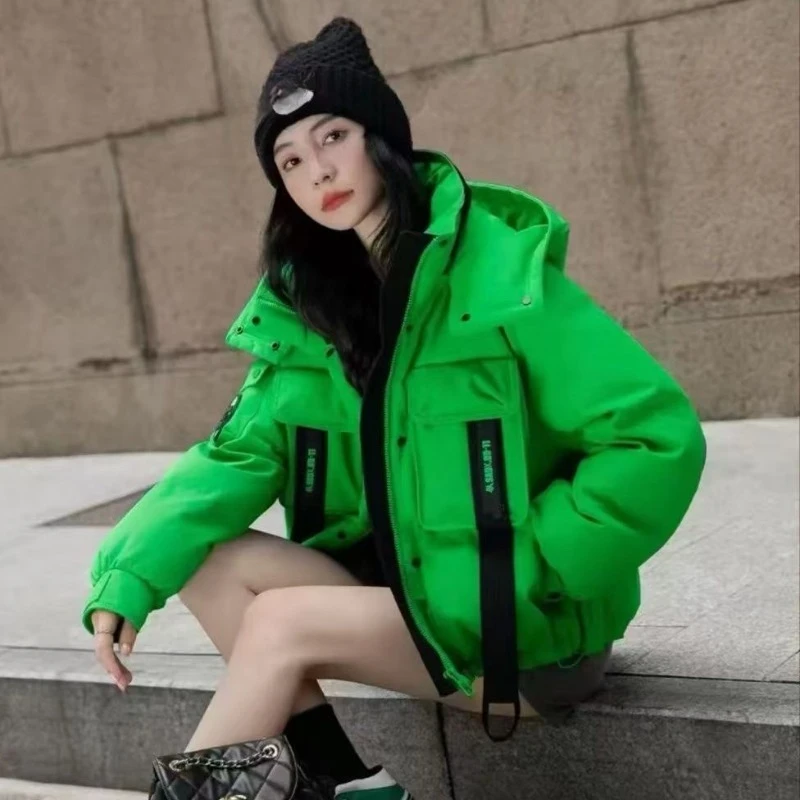New Trendy Brand Color Matching Fashionable Versatile Hooded Thin Down Jacket Women's Loose Thin Coat  High Appearance Level