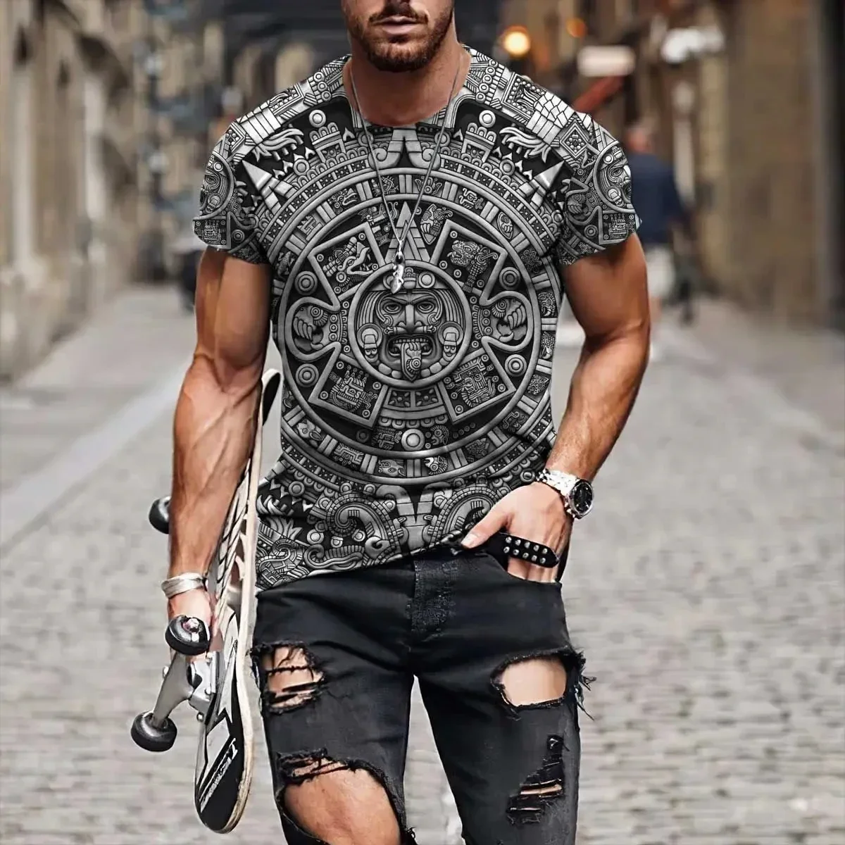 Mexico 3D Printed T-Shirt Men\'S Aztec Cute Design Short Sleeve T Shirt Harajuku Style Summer Neutral Streetwear Casual Top