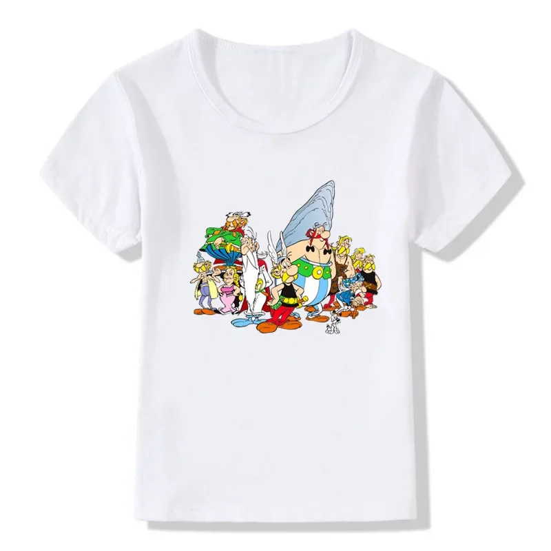 Camiseta divertida con estampado de dibujos animados de Las Aventuras de Asterix y Obelix para niños, ropa informal de verano para niñas, Tops,HKP5448