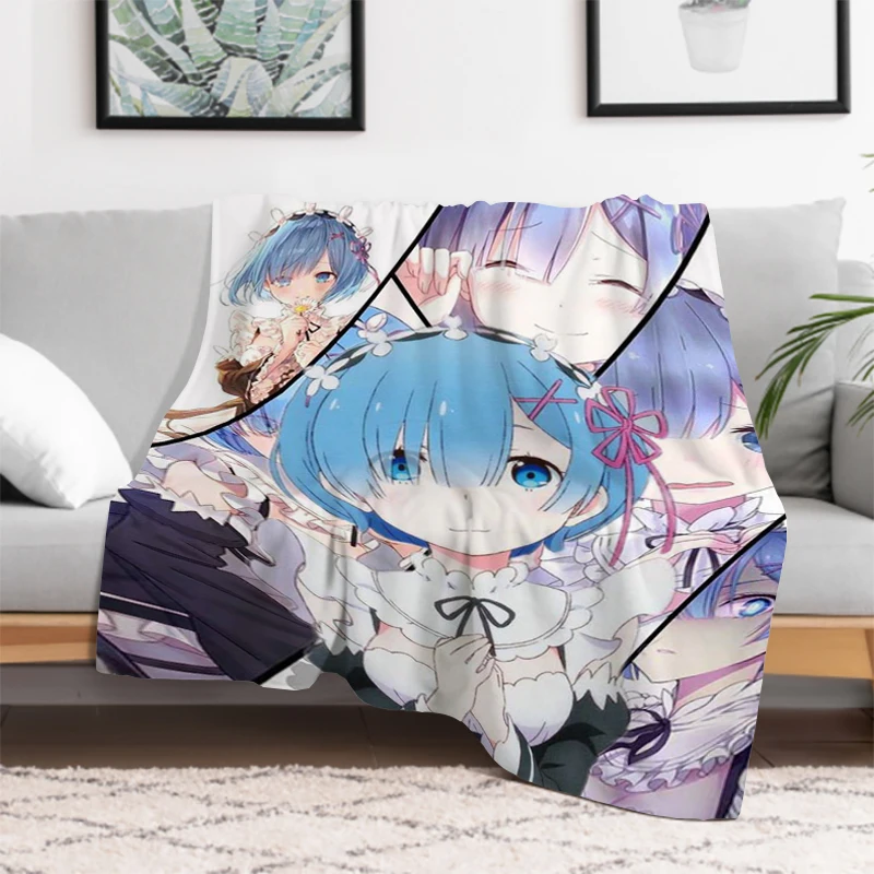 Sofa Blankets & Throws Rem Ram Cute Anime Furry Child Blanket Winter Warm Throw Bed Double Fluffy Soft Decorative Custom Fleece