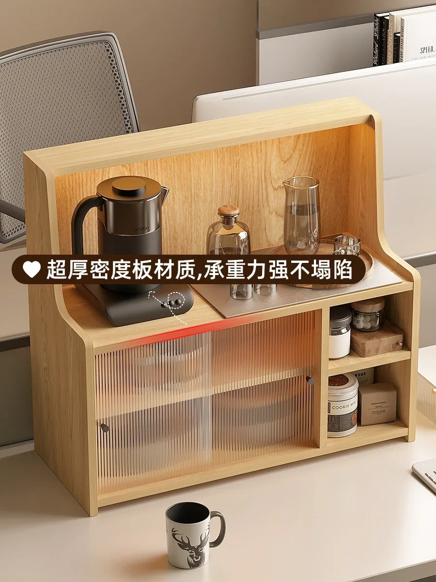 Water cup storage cabinet, acrylic desktop shelf, storage rack, office tea cup rack, tea set sliding door, double-layer