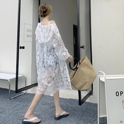 Women's Hooded Jacket Lace Sun Protection Jacket Spring Summer Plus Size Loose Retro Mid-length Hooded Jacket Thin Light Korean