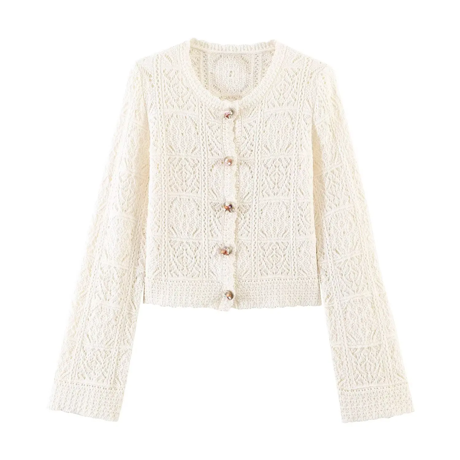 

WOMAN 2026 Summer New Fashionable Slim Fit Pink Phoenix Jacquard Cotton Knitted Shirt Retro Versatile Women's cardigan Mujer