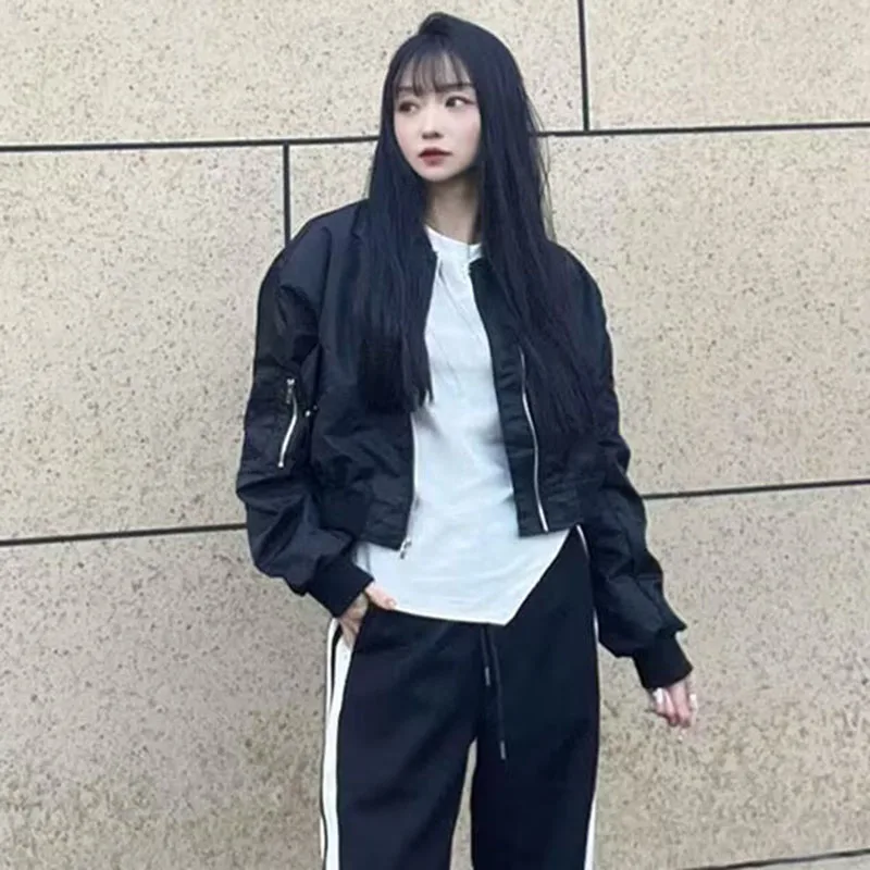 ربيع الخريف الإناث سستة سترة قصيرة المرأة بلون أبلى السيدات أزياء طويلة الأكمام معطف البيسبول #5