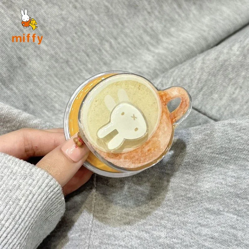 Kawaii Miffy الهاتف قذيفة مناسبة آيفون 17 16 15 14 الإبداعية القهوة المغناطيسي حامل متقلب مكافحة قطرة جراب هاتف Gifr هدية