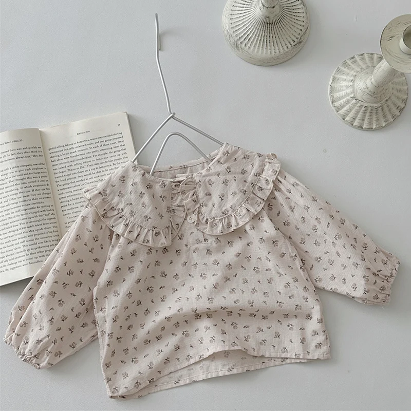 2024 New Autumn Infant Baby Girls Pullover Tops Long Sleeved Cotton Flower Print Toddler Baby Girl T-shirt Children Clothes