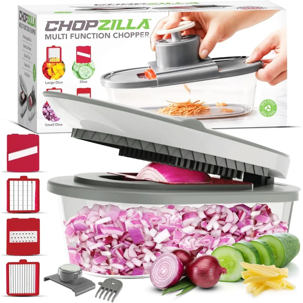 

18x Faster Vegetable Chopper with 4 Blades, Container & Scraper - All-in-1 Kitchen Cutter for Veggies, Fruits