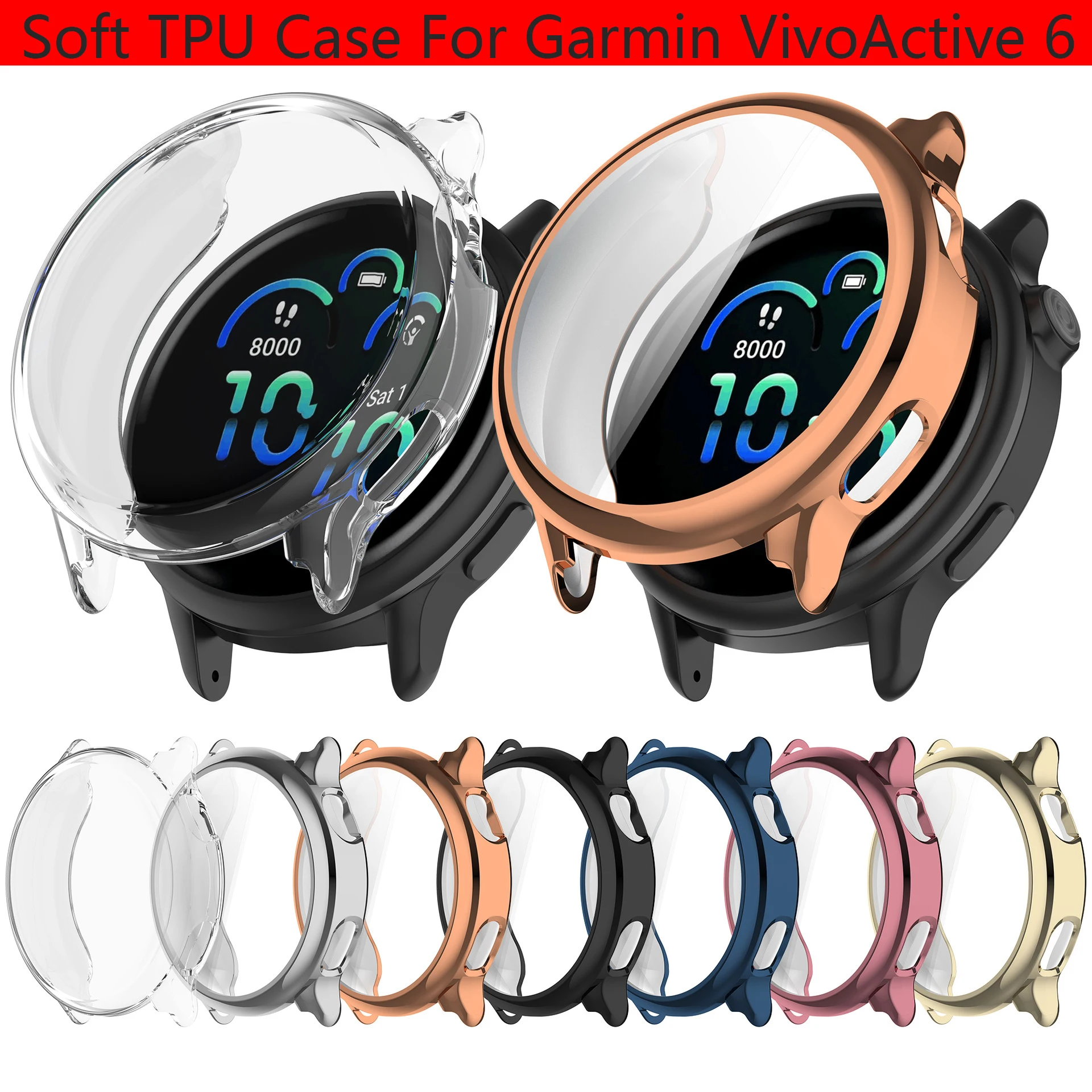 Soft TPU Case For Garmin VivoActive 6 Screen Protector All-Around Protective Cover Shell For Garmin Active 6 Bumper Accessories