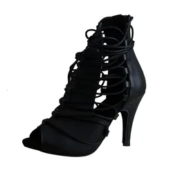 Venus lure Black Dance Heels Boots Peep Toe High Heel Ankle Boot for Dancing 10CM