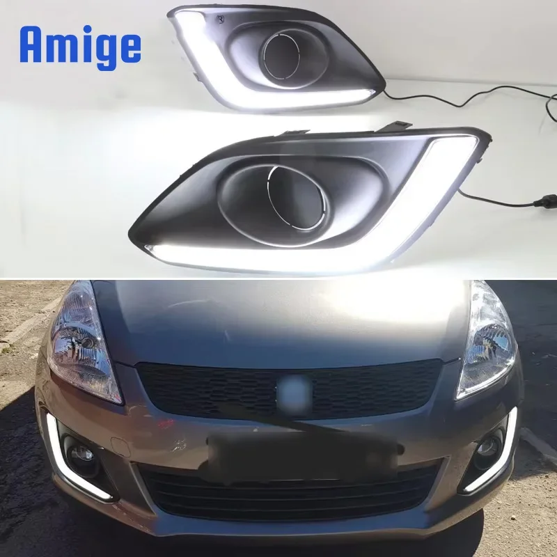 Автомобильные светодиодные DRL 12 В дневные фонари для Suzuki Swift 2014 2015 2016 желтый указатель поворота дневные ходовые фары авто дальние фары