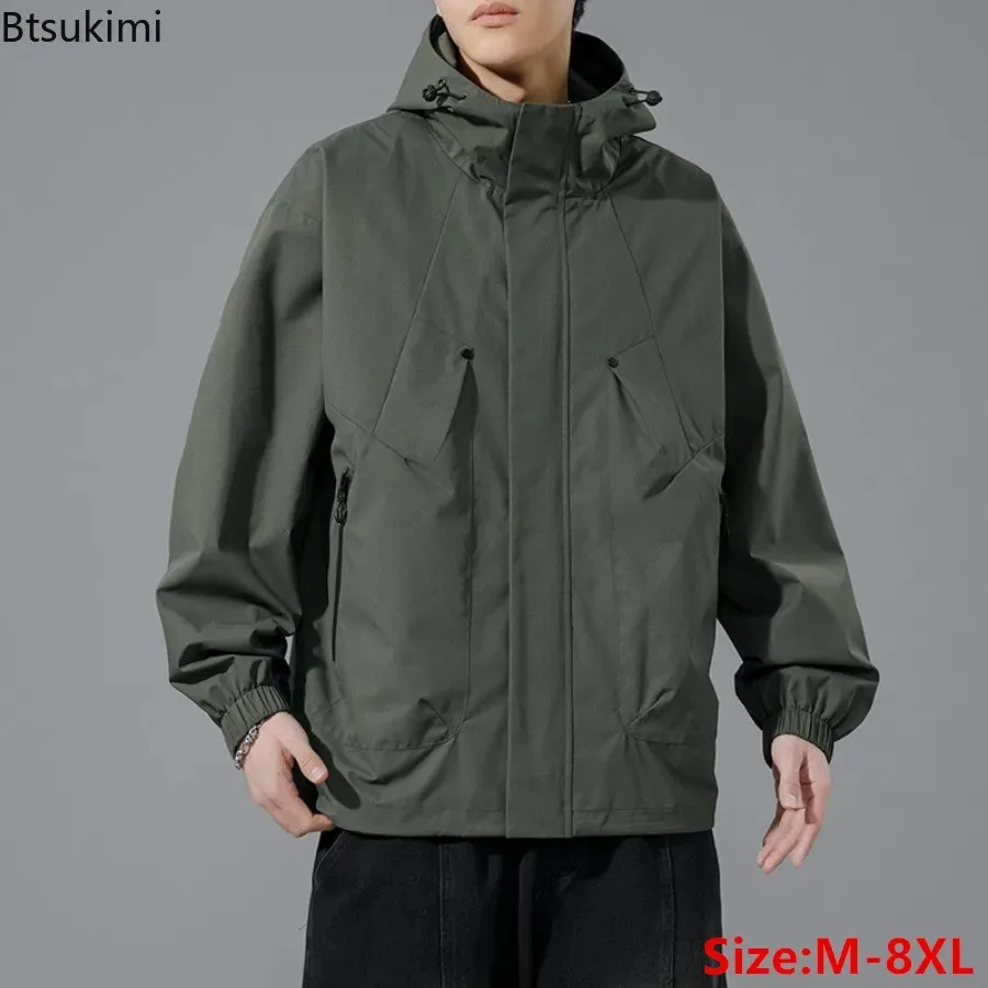Spring Autumn New Men's Hooded Jackets Oversize 7XL 8XL Loose Casual Windbreaker Coats Male Outdoor Waterproof Softshell Jackets
