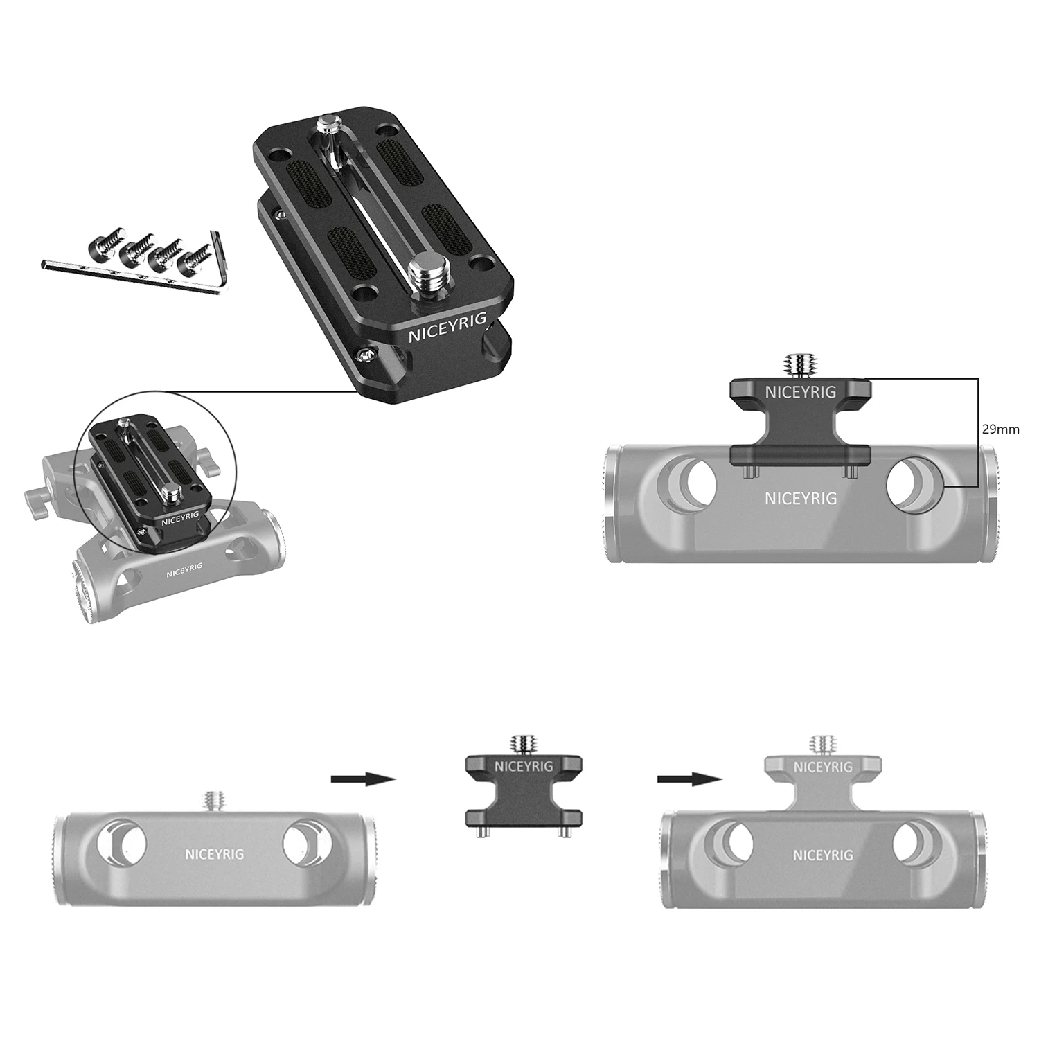 NICEYRIG Camera Baseplate with Rosette Mount 15mm Rod Base Plate Applicable for Sony FS5 FS7 FX9, RED DSMC2 KINEFINITY Cinema - view 4
