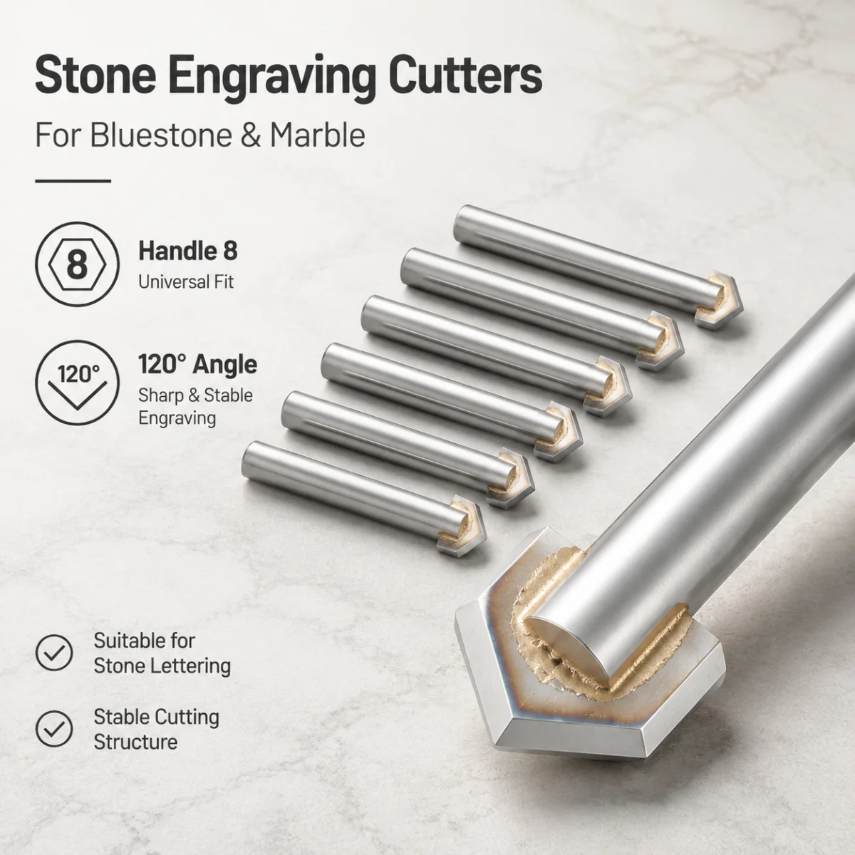 

10pc 8mm Dia. 120 Standard Angle Stone Engraving Cutter,Carbide CNC End Mill Bits,Cutting Tools for Carving Marble, Soft Metal