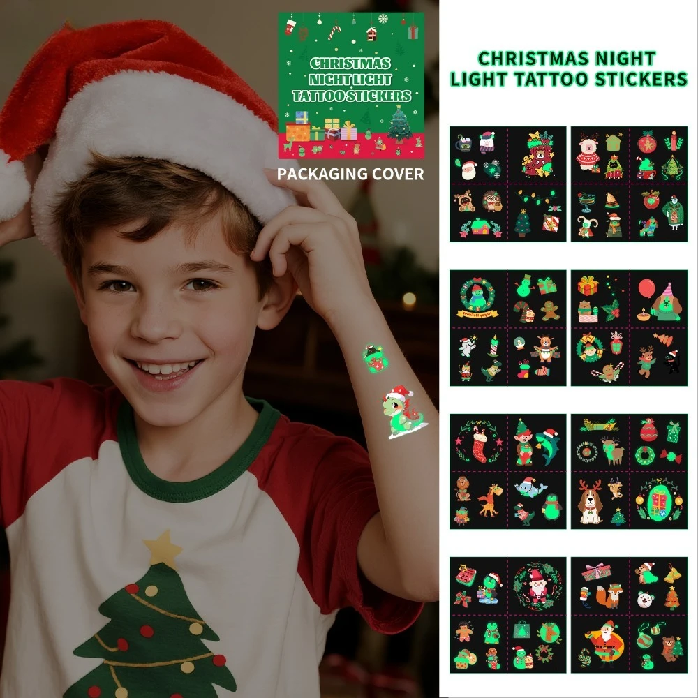 35 unids/set pegatinas luminosas de tatuaje nocturno niños tatuaje temporal de Navidad tatuaje impermeable arte corporal pegatinas temporales para niños