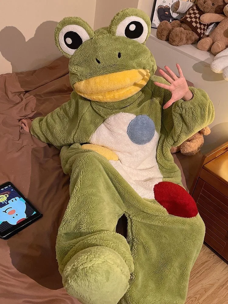 Cartoon Frog Kigurumi Unicorn Winter Pajamas Onesie Pyjama Costumes For Halloween Carnival Cosplay Women Men Party Slipper image 6