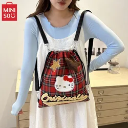 MINISO Hello Kitty Red Checkered Crossbody Bag Women'S New Cute Shoulder Bag Preppy Style Commuting Backpack