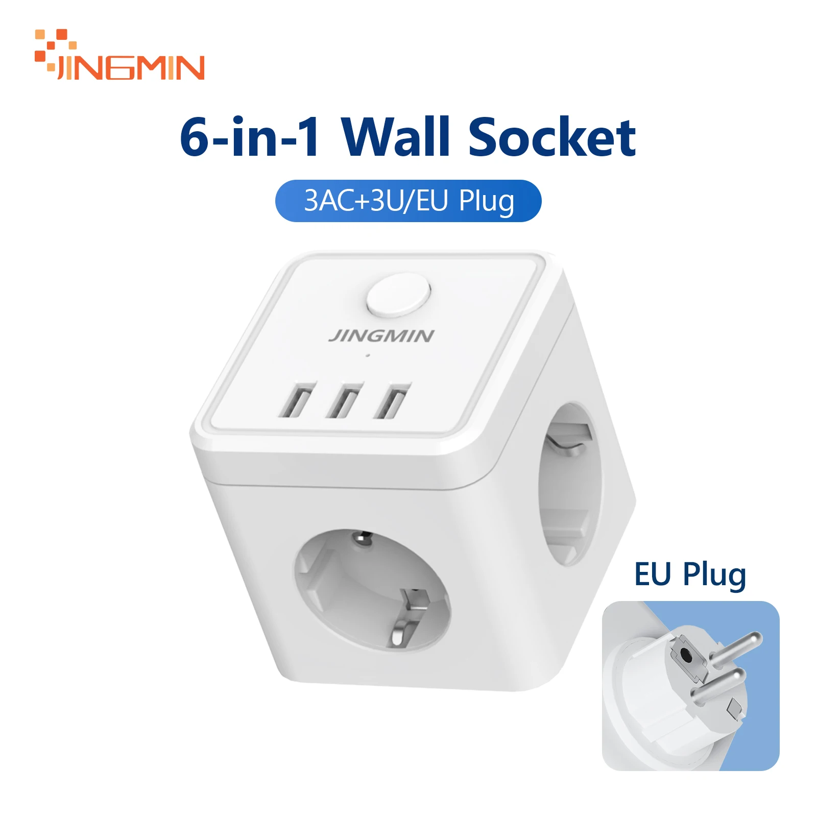 European Plug Wall Socket Power Strip With 3 Ac Outlets 3 Usb Ports Fast Charging Extender With Indicator Switch Electric Socket