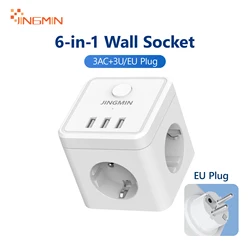 European Plug Wall Socket Power Strip With 3 Ac Outlets 3 Usb Ports Fast Charging Extender With Indicator Switch Electric Socket