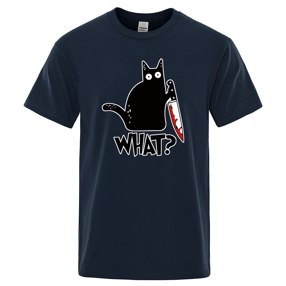 Men's t-Shirt High Quality 100% Cotton Knife Cat Print Oversized t Shirt Casual Loose Casual Shirt o-Neck t-Shirt Male Tees Tops image 4