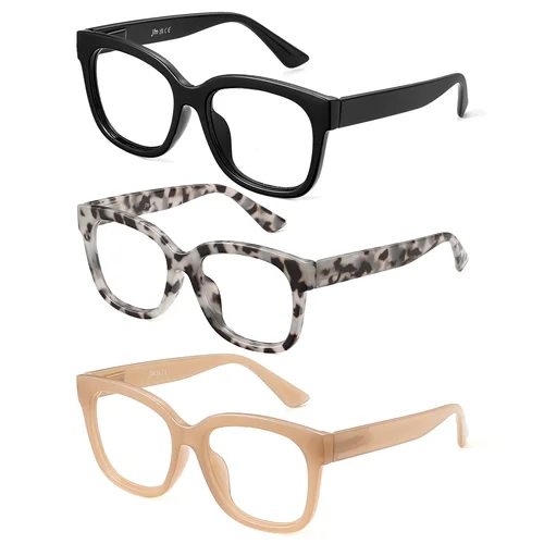JM Paquete de 3 gafas de lectura antiluz azul, gafas graduadas de buena calidad para mujer, gafas cuadradas de moda para leer en ordenador