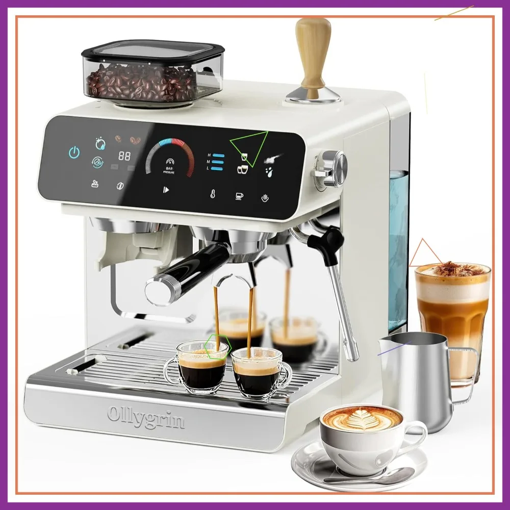 Máquina de café expresso de 20 barras com moedor, 19 configurações, controle de temperatura PID, tanque de 94,7 onças para café com leite e cappuccino