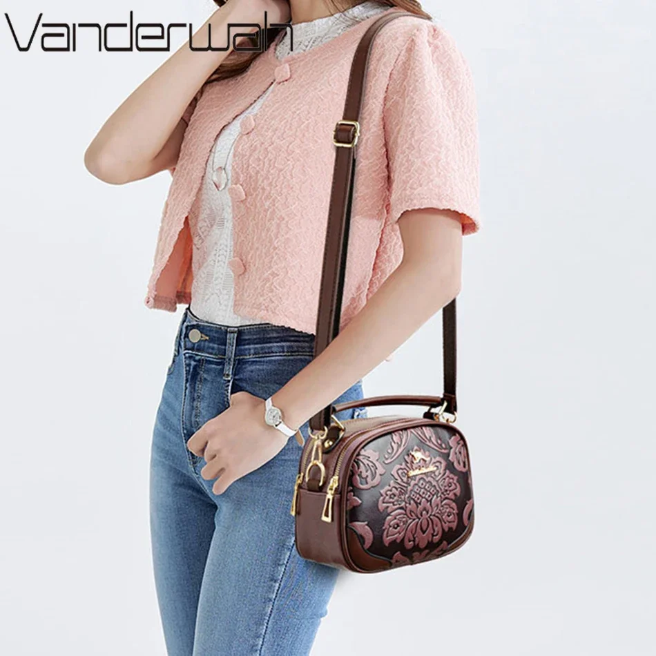 Luxury Flower Printed Crossbody Bags 2024 Fashion 2 Layers Trendy Handbags Woman Designer High Quality PU Leather Shoulder Bags