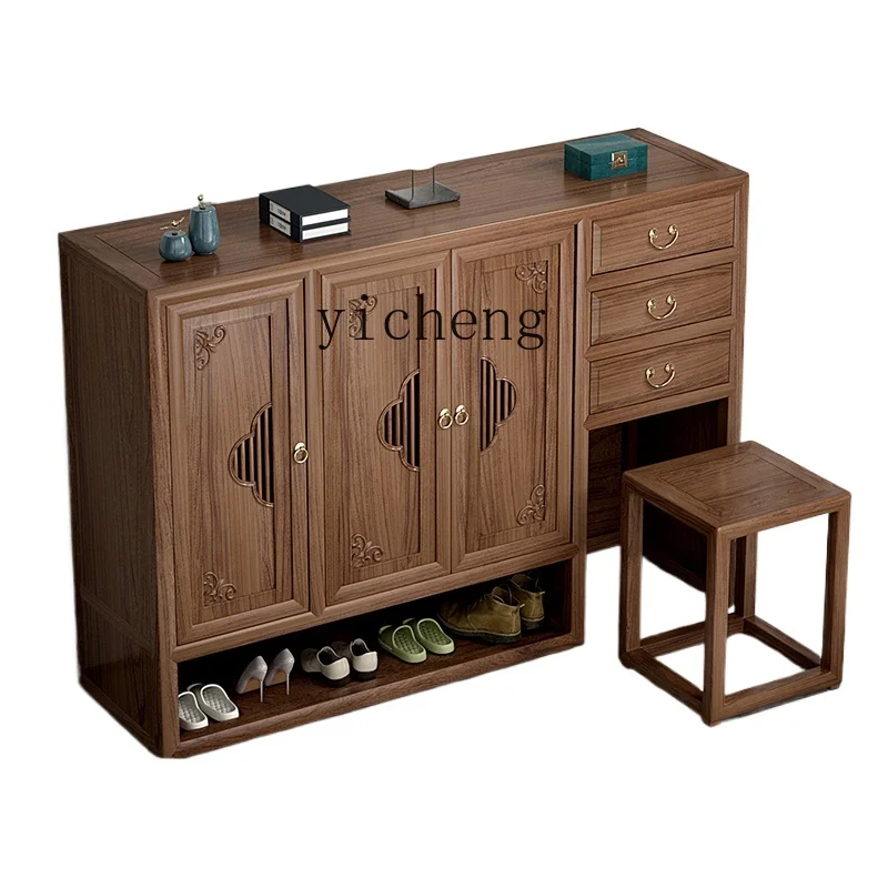 

ZK Chinese-style solid wood shoe cabinet, shoe change stool, large-capacity household entrance entrance storage storage cabinet