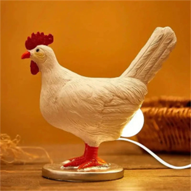 Resin Egg Laying Chicken Night Light Realistic White Cute Tabletop Lamp Cozy Home Bedroom Decor For Kids Nursery Easter Gift