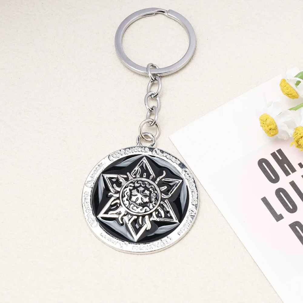 Double Handed Ten Talisman Pendant Keychain with Creative Six Pointed Star Retro Pattern Keyring Jewelry Accessory Decoration