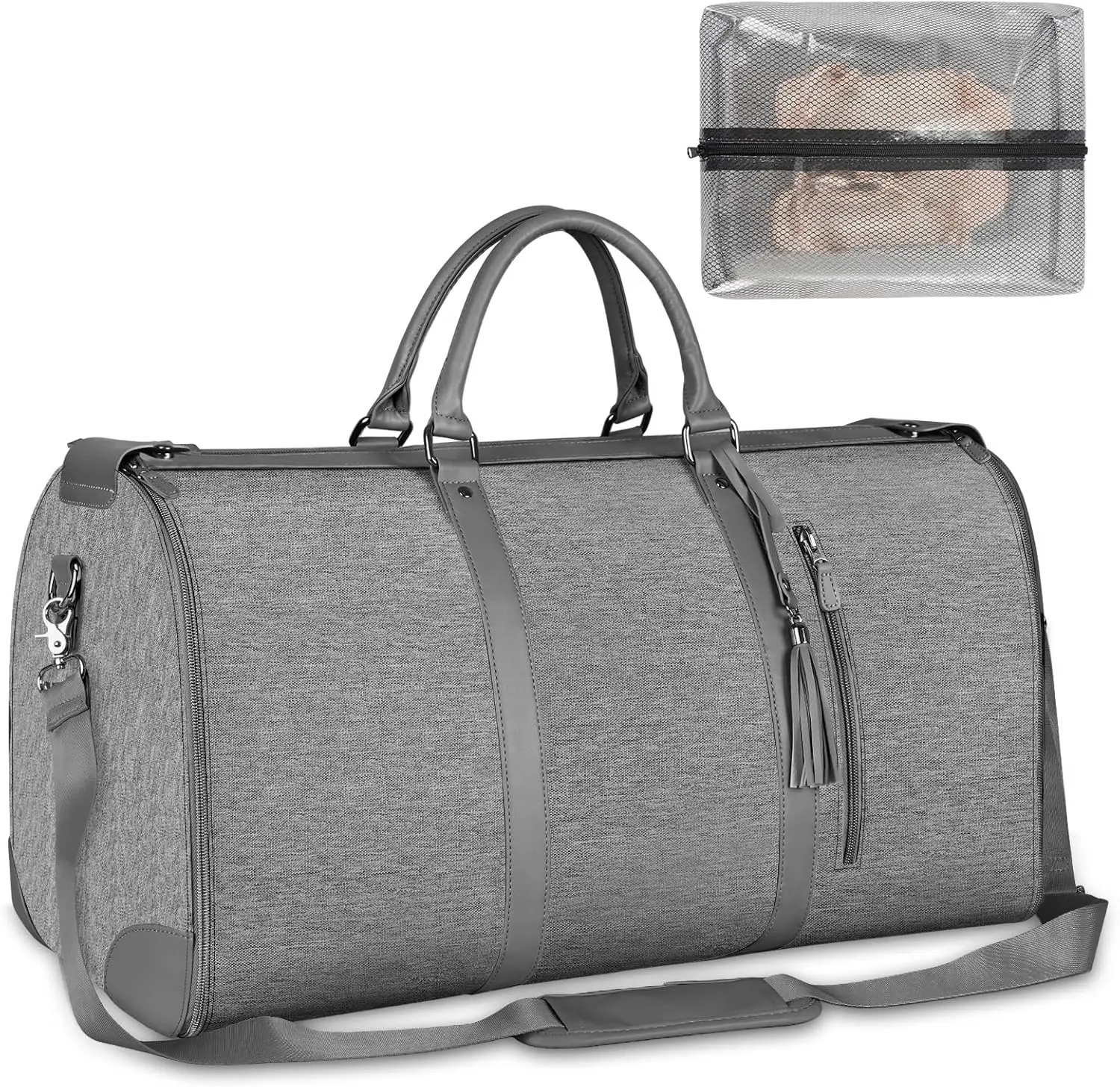 

Convertible Travel Garment Duffle Bag with Shoe Pouch, Water-Resistant for Women, Grey - 2-in-1 Hanging Suitcase